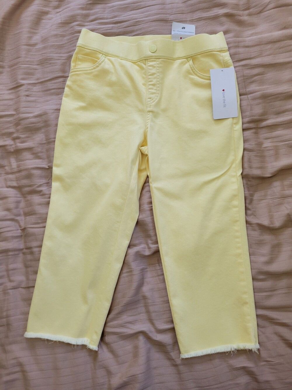 Intro Love The Fit Capri Pants 4P Stretch Tummy Control Yellow Flower Frayed Hem